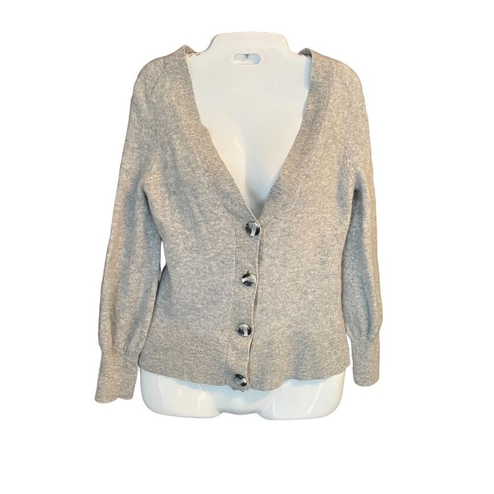 The Limited 100% Cashmere Cardigan Sweater Large Heather Gray Long Sleeve